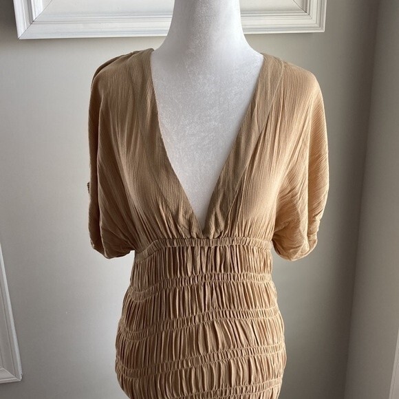 Lovers and Friends Vneck Ruched Nude Innika Summer Mini Dress XXS - Picture 12 of 16